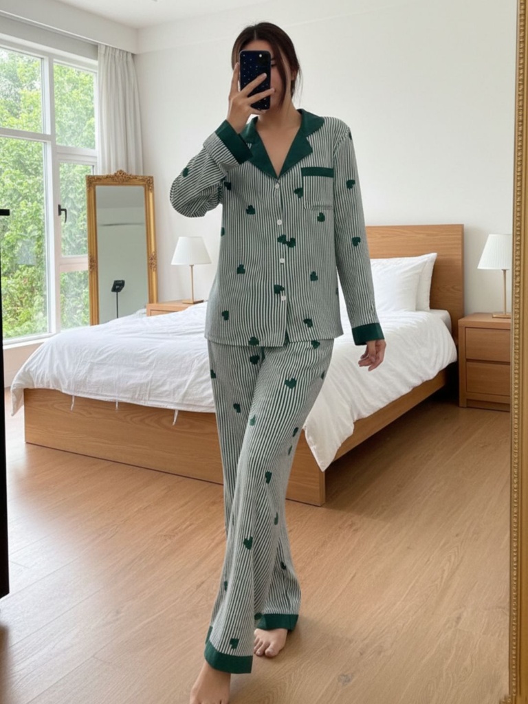 Night Suit for Women-11016 (Green)